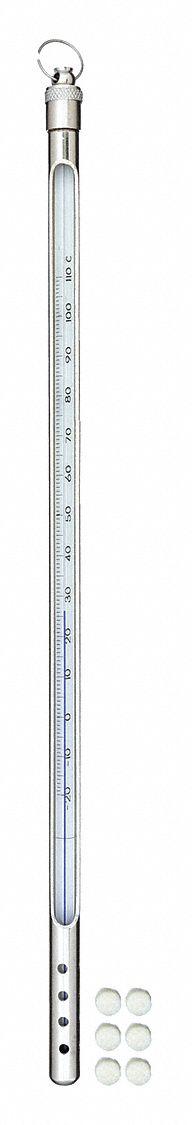 VEE GEE Armored Liquid In Glass Thermometer: -20°C to 110°C, Partial Immersion, 3 in Immersion Dp (MPN 80907-A). Key specifications — Accuracy: +/-1°C; Brand: VEE GEE; Temperature Units: Celsius.