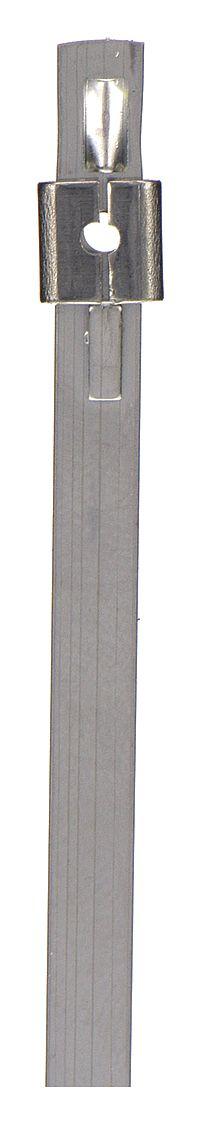 TY-RAP Cable Tie: 10 in Nominal Lg, 2 in Nominal Max. Bundle Dia., 0.18 in Wd, Silver, Std, 10 PK (MPN SS10-180-10). Key specifications — Brand: TY-RAP; Locking Style: Stainless Steel Barb; Color: Silver.