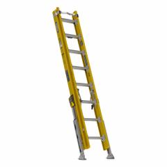 WERNER Extension Ladder: 16 ft Ladder Size, Fiberglass, 375 lb Load Capacity, 56 lb Wt, 2 Sections (MPN D7116-2VL). Key specifications — Color: Yellow; Brand: WERNER; Included Features: Bubble Level; Removable Fly: Removable.