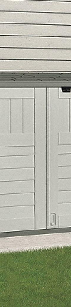 Outdoor Storage Shed: 70 cu ft, Beige/Gray, 65 1/2 in L x 38 1/2 in D x 49 1/2 in H, Horizontal (MPN BMS4720). Key specifications — Brand: SUNCAST; Product Type: Horizontal Shed; Orientation: Horizontal; Material: Steel-Reinforced Resin; Assembled: Unassembled; Lockable: Yes; Pattern: None; Color: Beige/Gray.