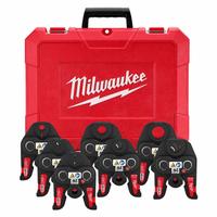MILWAUKEE Press Jaw Kit: 1/4 in to 1-1/8 in Pipe, Copper (HVAC), Std Tool Types (MPN 49-16-2662R). Key specifications — attr518794: 1/4 in to 1-1/8 in; attr518793: Copper (HVAC); attr518792: Line Set; attr553578: (7) Jaws; attr518791: MILWAUKEE.