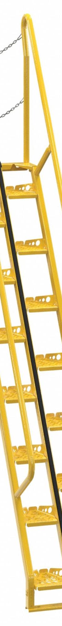 VESTIL Alternating Tread Stairs: 12.5 ft Overall Ht, Steel, 350 lb Load Capacity, Perforated (MPN ATS-9-56). Key specifications — Color: Yellow; Brand: VESTIL.