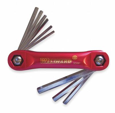 WESTWARD Hex Key Set: 1 - 5 Pieces, Folding, SAE, Std End, Short, 1 Pieces, Organizer - Folding Key Sets