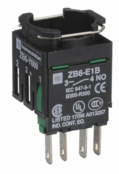 SCHNEIDER Contact Block: 16 mm Panel Mounting Size, 1NO, Momentary, ZB6 Series - Contact Blocks