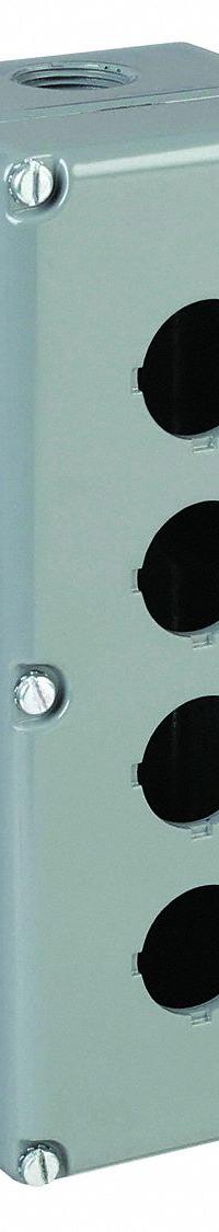 SCHNEIDER ELECTRIC Push Button Enclosure: 30mm, 4 Holes, Aluminum, NEMA 1/12/13/3/4/6 (MPN 9001KY4). Key specifications — attr211299: SCHNEIDER; attr1043605: Weather Resistant.