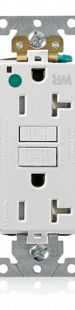 LEVITON GFCI Receptacle: Hospital Grade, Decorator Duplex, 5-20R, White, GFCI, 125V AC, 20 A (MPN GFWT2-HGW)