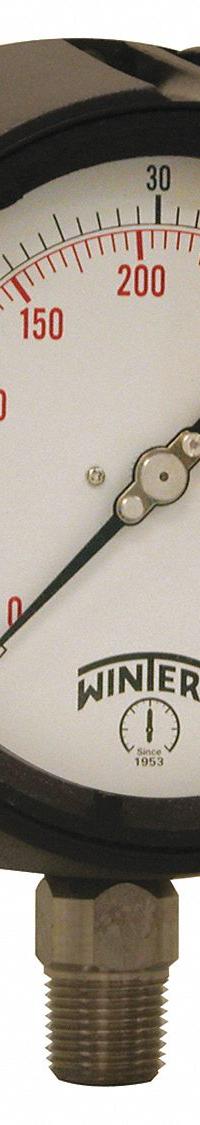 WINTERS Process Pressure Gauge: 0 psi to 60 psi, White, 4 1/2 in Dial, 1/2 in NPT Male, Bottom, PPC (MPN PPC5063G-SG45). Key specifications — Brand: WINTERS; Pointer Color: Black; Accuracy: ±0.5%; Dial Color: White; Gauge Wetted Parts: Stainless Steel; Case Material: Phenolic; Vibration Resistance Properties: Liquid-Filled; Pressure Range: 0 psi to 60 psi.