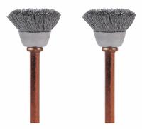 DREMEL Rotary Tool Brush: 1/2 in Brush Dia, Cup Brush, Straight, Mounted, Stainless Steel, 2 PK (MPN 531-02). Key specifications — attr1097267: DREMEL; attr1097272: Mounted; attr1097273: Cup Brush; attr1097274: Straight.