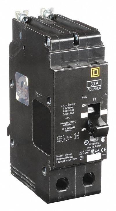 SQUARE D Miniature Circuit Breaker: 30 A, 277/480V AC, Single Phase, 18kA at 277/480V AC - EDB & EGB Series, Bolt-On Square D Miniature Circuit Breakers