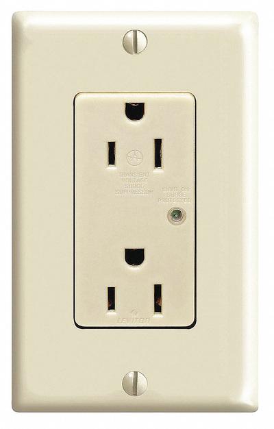 LEVITON Receptacle: Decorator Duplex, 5-15, Ivory, 125V AC, 15 A, 2 Pole / 3 Wire (MPN T5280-I) - General Purpose Receptacles