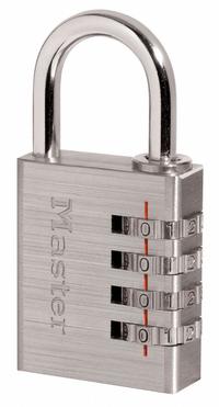 MASTER LOCK Combination Padlock: Scrolling Combo, Silver, Aluminum, Std Shackle, Steel Shackle (MPN 643D). Key specifications — Dial Color: Silver; Brand: MASTER LOCK.