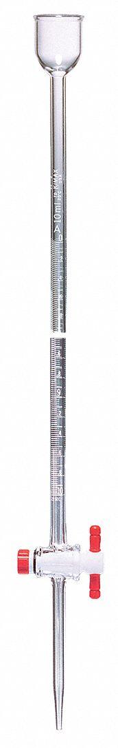 KIMBLE Straight Bore Buret: 10 mL, A, 810 mm, ±0.02 mL, 0.02 mL Inc, Borosilicate Glass (MPN 17110F-10). Key specifications — Closure Included: No; Tolerance: ±0.02 mL; Brand: KIMBLE; Body Material: Borosilicate Glass.