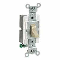 LEVITON Toggle Single-Pole, 15 Amp: Toggle Switch, Single Pole, Maintained, Ivory, 120/277V AC, 20 A (MPN CS120-2I). Key specifications — Illuminated: No; Voltage Rating: 120/277V AC.