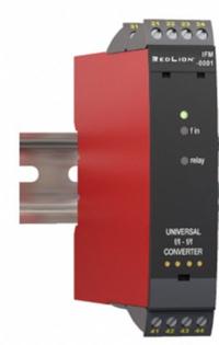 RED LION Frequency to Analog Converter: DIN Rail Mounting, 4.09 in Overall Dp, 4.29 in Overall Ht (MPN IFM0001). Key specifications — attr1052074: RED LION; attr1052072: IFM0001; attr1052095: DIN Rail.