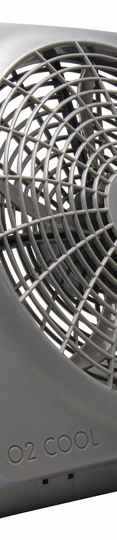 TREVA/O2COOL Cooling Fan: 10 in Blade Dia, Non-Oscillating, 107 cfm_182 cfm Airflow, Flat, 2 Speeds (MPN FD10101A). Key specifications — Voltage: 9V DC; Oscillation: Non-Oscillating; Number of Speeds: 2; Power Source: Battery; Fan Housing Material: ABS; Brand: TREVA/O2COOL.