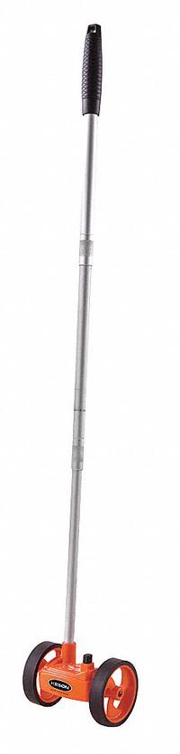 KESON Measuring Wheel: 9,999 ft Range, Adj Handle Handle, Spoked Dual Wheel, Rubber Tread, 42 in Lg (MPN RR182). Key specifications — attr939182: ABS Plastic; attr939189: Mechanical Measuring Wheel; attr934748: RR182; attr939173: Batteries Not Required; attr939180: Not Foldable; attr939193: SAE; attr939184: Plastic; attr939185: Twist-and-Lock.