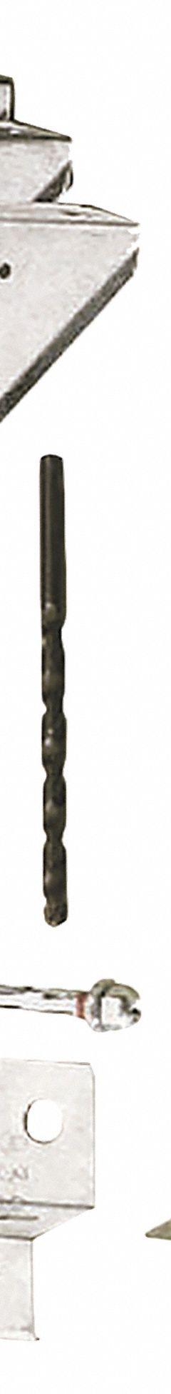 ARROW Anchor: 5 in x 5 in x 7/8 in, Not Adj, Gray, Securing Arrow Storage Structure, Steel (MPN AK100). Key specifications — Compatible Brand and Series: ARROW; Brand: ARROW; Product Type: Arrow Shed Concrete Anchor Kit; Material: Steel; Finish: Hot Dipped Galvanized; Includes: Lag Bolts.