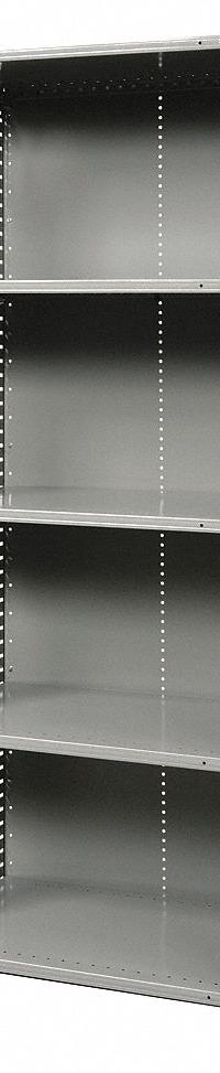 HALLOWELL Metal Shelving: Standalone, Medium-Duty, 48 in x 12 in, 84 in Overall Ht, 5 Shelves (MPN F5720-12HG). Key specifications — Assembled: Unassembled; Shelving Material: Steel; Frame Material: Steel; Color: Gray; Brand: HALLOWELL.