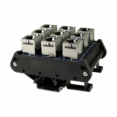 AUTOMATION SYSTEMS INTERCONNECT Din Rail Mounted Patch Panel: 9 Ports, Bare Modules, PCB-Mounted, Not Numbered - DIN Rail-Mount RJ45 Network Modules