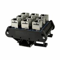 Din Rail Mounted Patch Panel: 9 Ports, Bare Modules, PCB-Mounted, Not Numbered, Equipped (MPN 16033). Key specifications — Brand: AUTOMATION SYSTEMS INTERCONNECT; Compatible Cable Performance Category: Cat5e RJ45 Ethernet; Compatible Adapter Type: RJ45; Material: Plastic; _Port Labeling: Not Numbered; _Rear Termination: PCB-Mounted.