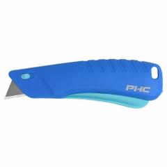 PACIFIC HANDY CUTTER, INC Safety Knife: 5 1/2 in Overall Lg, Textured, 3/4 in Overall Wd, Plastic (MPN E12304-4). Key specifications — attr307884: Slide Release Button; attr307885: Carbon Steel Standard Tip; attr307882: Blue; attr307878: Textured; attr307881: Plastic; attr324892: PACIFIC HANDY CUTTER, INC.
