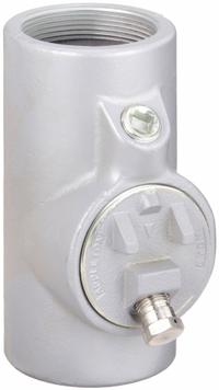Sealing Fitting with Drain - Vertical: Iron, 2 1/2 in Trade Size, Female, 7 1/2 in Overall Lg (MPN EYD-7). Key specifications — Brand: APPLETON ELECTRIC; Connection Type: Threaded; Thread Gender: Female; Ends - Hazardous Fittings: 2-1/2 in FNPT x 2-1/2 in FNPT; Material: Iron; Hazardous Location Rating: Class III; Thread Type: NPT; Standards: UL 886.