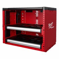 MILWAUKEE PACKOUT Rack: 27 5/16 in W x 21 in D x 22 in H, Steel, Black, 2 Shelves (MPN 48-21-8000). Key specifications — attr1120130: MILWAUKEE; attr1120217: Steel; attr1120218: Black.