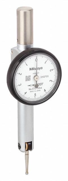 MITUTOYO Horizontal Dial Test Indicator: 0 in to 0.01 in, Horizontal, Inch, +/- 0.0002 in (MPN 513-504-10E). Key specifications — attr1184166: Stem; attr1200917: Horizontal Dial Test Indicator; attr1184127: 513-504-10E; attr1184167: MITUTOYO; attr1184108: +/- 0.0002 in; attr1184144: Short Form Certificate of Inspection with NIST Traceability.