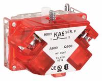 SCHNEIDER Contact Block: 30 mm Panel Mounting Size, 1NC, Momentary/Late Break, 9001K/9001SK Series (MPN 9001KA5). Key specifications — Switch Action: Momentary/Late Break; Terminal Connection Type: Screw Clamp Terminals; Brand: SCHNEIDER; Compatible with Series: 9001K.