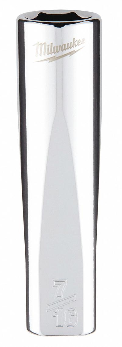 MILWAUKEE Deep Well Socket: SAE, 3/8 in Drive Size, 7/16 in Socket Size, 6-Point - Anti-Roll Hand Sockets