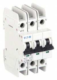 EATON IEC Miniature Circuit Breaker: 20 A Amps, 48/96V DC, 14kA at 277/480V AC, Screw Clamp, C (MPN FAZ-C20/3-NA). Key specifications — DC Voltage Rating: 48/96V DC; Max. AIR Rating: 14kA at 277/480V AC; Terminal Connection: Screw Clamp; Brand: EATON.