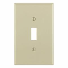 LEVITON Wall Plate: Toggle, 1 Gang, Ivory, Midsize Size (MPN PJ1-I). Key specifications — Brand: LEVITON; Material: Nylon.