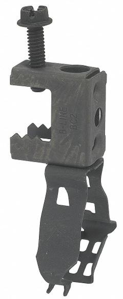 Beam Clamp with Conduit & Pipe Hanger: Steel, 1/2 in, 1/2 in to 3/4 in Trade Size (MPN BG-8-12-C2). Key specifications — Compatible Conduit Type: EMT; RMC; Nominal Conduit/Pipe/Threaded Rod: 1/2 in to 3/4 in; Beam Flange Thickness: 1/2 in; Material: Steel; Finish: Zinc Plated; For Use With: #10-24 Electrical Boxes; #10-24 Threaded Bridle Rings.