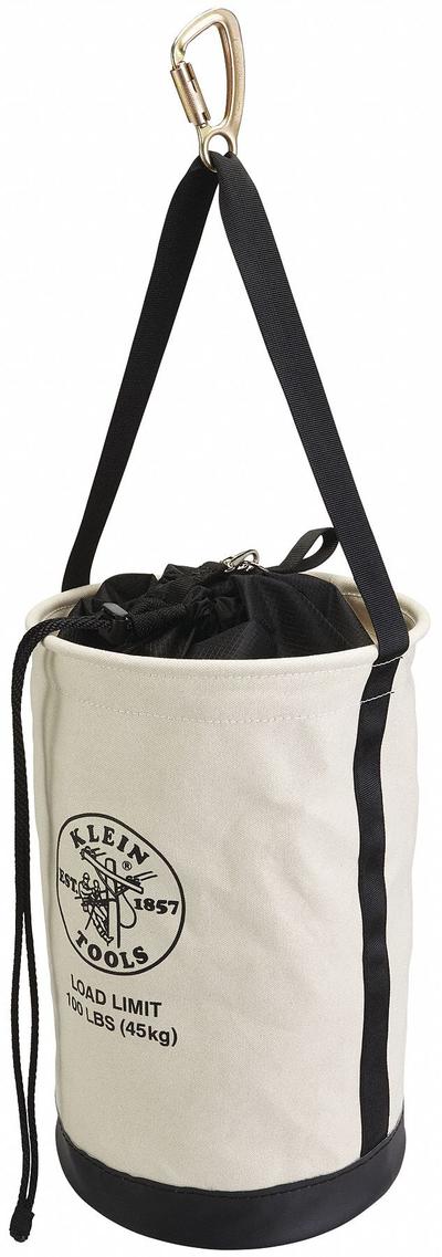 KLEIN TOOLS Bucket Bag: 22 in H, White, Canvas, 0 Pockets, Drawstring - Canvas Bucket Bags