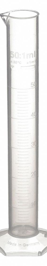 APPROVED VENDOR Graduated Cylinder: Polypropylene, 50 mL, 1.7 fl oz, To Contain (TC), Hexagon (MPN 4YMU2). Key specifications — attr1370610: Hexagon; attr1370612: Colorless; attr1370591: To Contain (TC); attr1370582: APPROVED VENDOR.