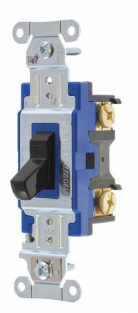 BRYANT Wall Switch: Toggle Switch, Single Pole, Maintained, Black, 120/277V AC, 15 A (MPN 4801BBLK). Key specifications — Illuminated: No; Voltage Rating: 120/277V AC.