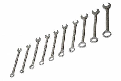 Eclipse Combination Wrench Set: Alloy Steel, Chrome, 10 Tools, 15° Head Offset Angle - SAE 12-Point Combination Wrench Sets