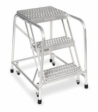 COTTERMAN Step Stool: 2.5 ft Overall Ht, 350 lb Load Cap, 3 Steps, Aluminum, 2.5 ft Standing Ht (MPN A3N2630A3B3C50P6). Key specifications — attr1051722: Rolling Step Stool; attr1055542: Not Stackable; attr1051712: Replacement Foot Pads; attr1051697: COTTERMAN; attr1051699: (4) Swivel; attr1051702: Tan; attr1051707: Rubber; attr1051708: Slip-Resistant.