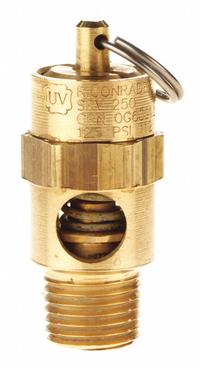 CONRADER Safety Valve: Soft Seat, 1/4 in (M)NPT Inlet (In.), 3/8 in (F)NPT Outlet (In.), Viton (MPN SRV250-1/4-SS-CE-150). Key specifications — attr291993: Soft Seat; attr291998: Stainless Steel; attr292007: Viton; attr292009: Stainless Steel; attr294753: CONRADER.
