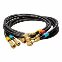 FIELDPIECE Hose Set: 5 ft Lg, 45° Angle, Black, Rubber, 3 Hoses, No Valve Termination (MPN HR3). Key specifications — Brand: FIELDPIECE; Includes Valve: No.