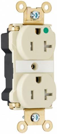 PASS & SEYMOUR Receptacle: Hospital Grade, Duplex, 5-20R, Ivory, 125V AC, 20 A, 2 Pole / 3 Wire (MPN PTTR63HI). Key specifications — attr1367147: PASS & SEYMOUR.