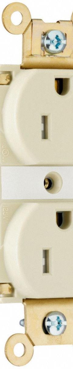 PASS & SEYMOUR Receptacle: Hospital Grade, Duplex, 5-20R, Ivory, 125V AC, 20 A, 2 Pole / 3 Wire (MPN PTTR63HI). Key specifications — attr1367147: PASS & SEYMOUR.