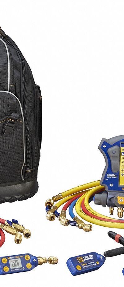 YELLOW JACKET Manifold Gauge: 4 Valves, 6 Hoses, Series TITANMAX, YJACK VIEW - Digital Wireless Manifold Gauge Kits