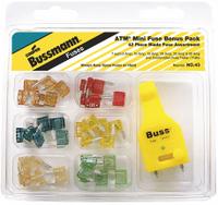 BUSSMANN Fuse Kit: Includes Series ATM, Automotive Fuses, 5 A – 30 A Range (MPN NO.43). Key specifications — Fuse Series Included: ATM; Tool Included: FT-3 Fuse Tester/Puller; Brand: BUSSMANN; Tools Included: Fuse Tester/Puller Combination.