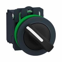 SCHNEIDER Selector Switch: 30 mm Panel Mounting Size, 2 Positions, Short Lever, 1NO, Non-Metallic (MPN XB5FD21). Key specifications — AC Contact Rating: 1.2 A @ 600 V; Action: Maintained/Maintained; Cam: No Cam Included; DC Contact Rating: 0.27 A @ 250 V; Hazardous Location Specification: Not Rated; Operator Head Material: Plastic; Operator Head Type: Short-Handled Knob; Operator Illumination: Non-Illuminated.