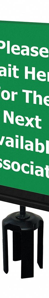 TENSABARRIER Acrylic Sign: Green, Please Wait Here For The Next Available Associate Message (MPN S15-P-28-7X11-V-HDSB-1701-33). Key specifications — Brand: TENSABARRIER; Color: Green; Includes: Mounting Adapter; Message: Please Wait Here For The Next Available Associate; For Use With: Tensabarrier Posts; Material: Acrylic.