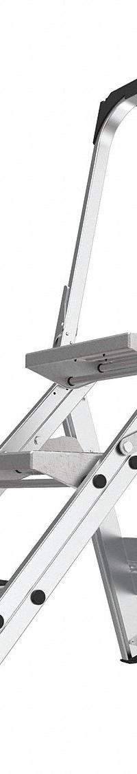 LITTLE GIANT Step Stool: 3 Steps, 3.6 ft Overall Ht, 300 lb Load Cap, Aluminum, 14 in Standing Ht (MPN 10310BA). Key specifications — Brand: LITTLE GIANT; Color: Gray; Includes: Foldable Handrails.