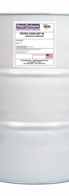 PETROCHEM Compressor Oil: 55 gal, Drum, 10 SAE Grade, 46 ISO Viscosity Grade, 155 Viscosity Index (MPN PETRO-COOLANT 46-055). Key specifications — attr59744: 155; attr59746: 46; attr59736: No; attr59735: Drum; attr59738: Petro-Coolant 46; attr59749: 10.