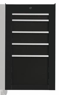 PROTO Side Cabinet: Black, 5 Drawers, Keyed, 19 in W x 25 1/4 in D x 34 in H, Black / Gloss, 550S (MPN J551934-5BK-SC). Key specifications — Brand: PROTO; Drawer Color: Black; Drawer Slide Type: Ball Bearing; Series: 550S; Locking System: Keyed.