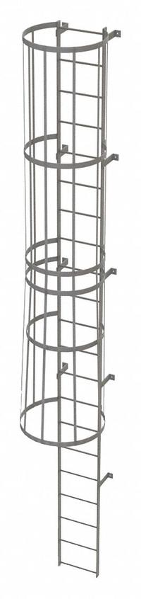 TRI-ARC Fixed Ladder with Safety Cage: 20 ft Overall Ht, 18 in Overall Wd, Steel, 21 Rungs (MPN WLFC1121). Key specifications — Brand: TRI-ARC; Assembly: Unassembled; Number of Sections: 2.